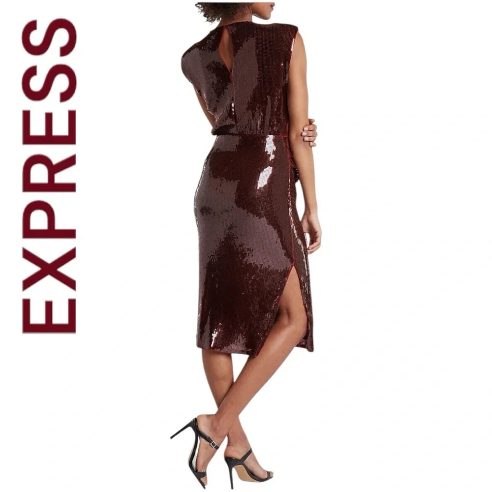 Express Burgundy Sequin Dress NWT - Picture 3 of 16